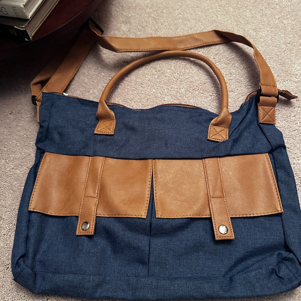 Faux Leather and Denim Tote Bag
